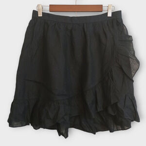J Crew Skirt Womens 10P Black Linen Faux Half Wrap Ruffle Coastal Whimsy Goth